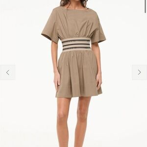 STAUD Amy Mini Dress with Striped Waistband
